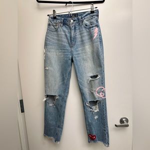Hand painted Denim Jeans with Fashion Logos
